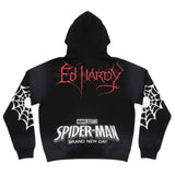 Ed Hardy Men's Marvel Spider-Man Heart Web Washed Boxy Hoodie ThatShoeStore